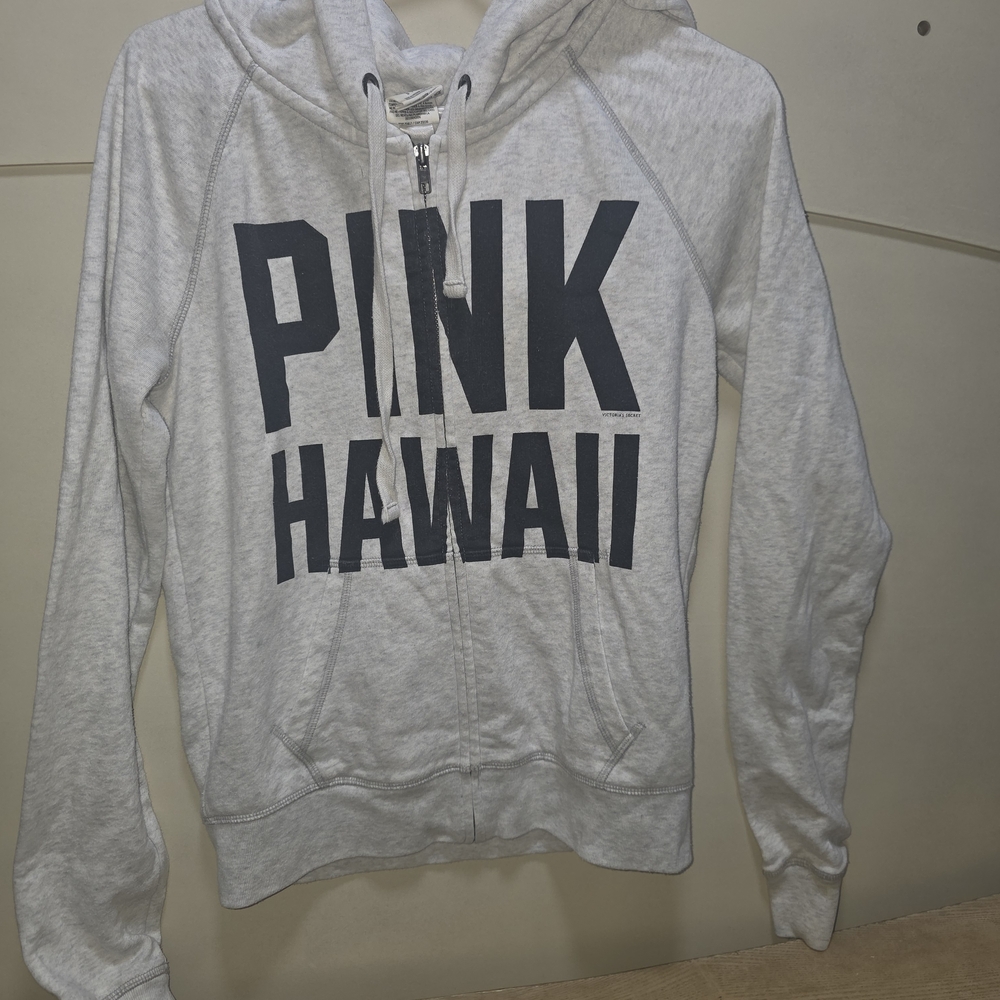 PINK Victoria's Secret Light Gray 'PINK HAWAII' Zip Hoodie